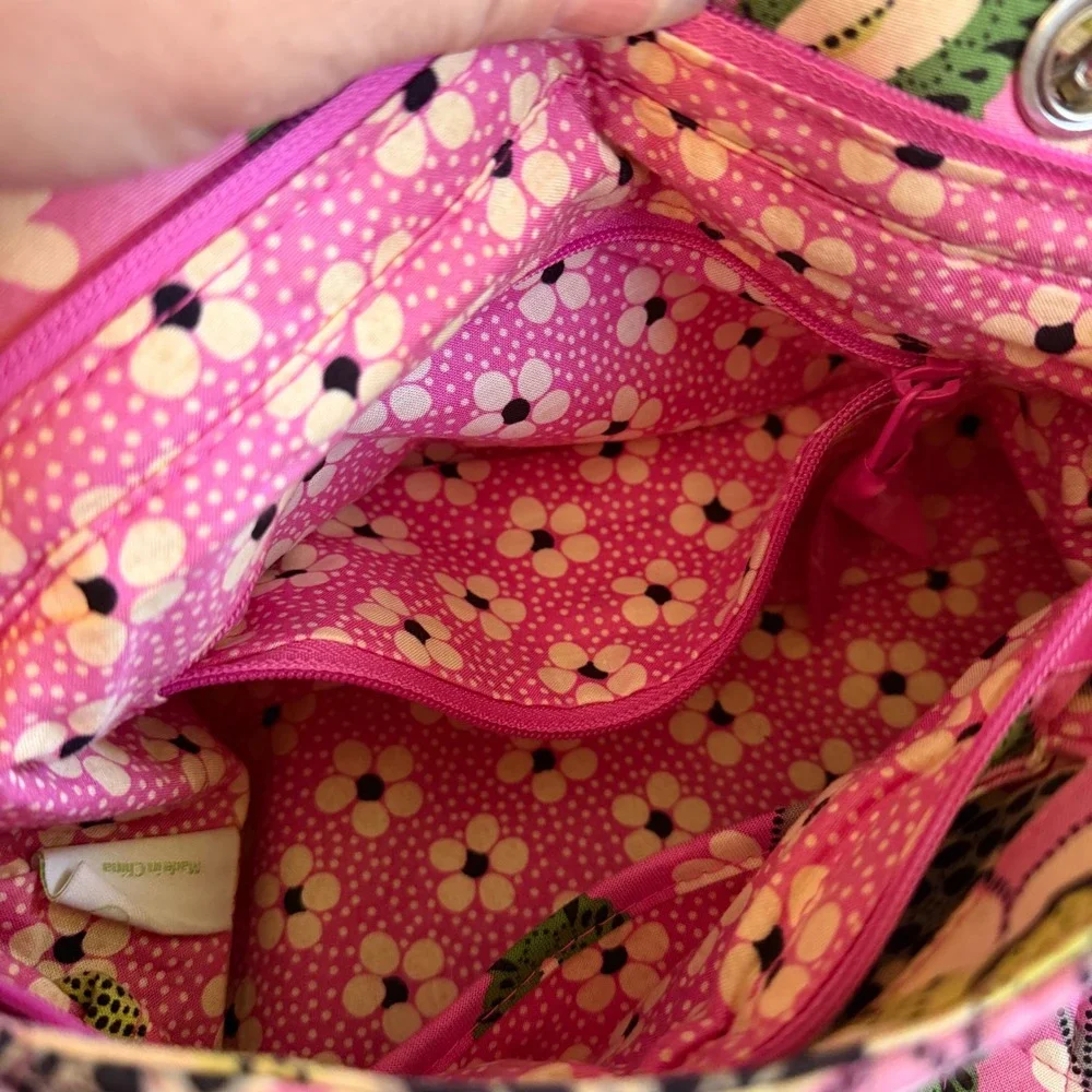 Vera Bradley Priscilla Pink Floral Quilted Cotton Crossbody Handbag Pink Green